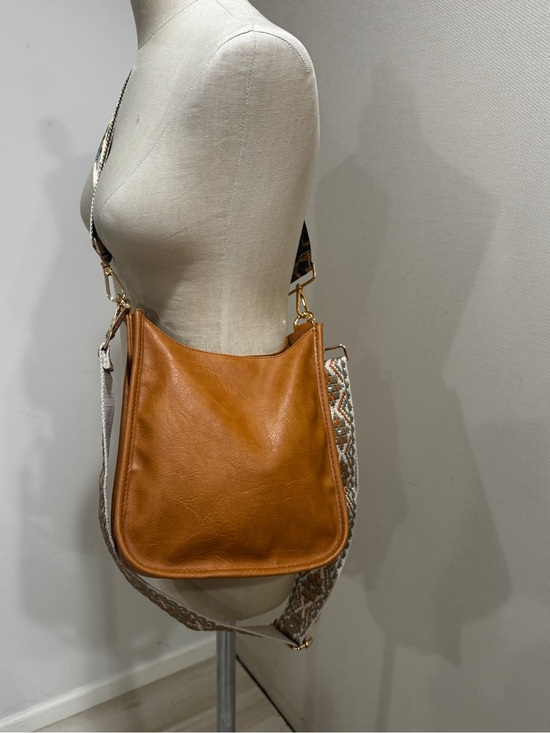 Ah Dorned Handbags - Stylish Tan Leather Crossbody Bag with Embroidered tow Strap